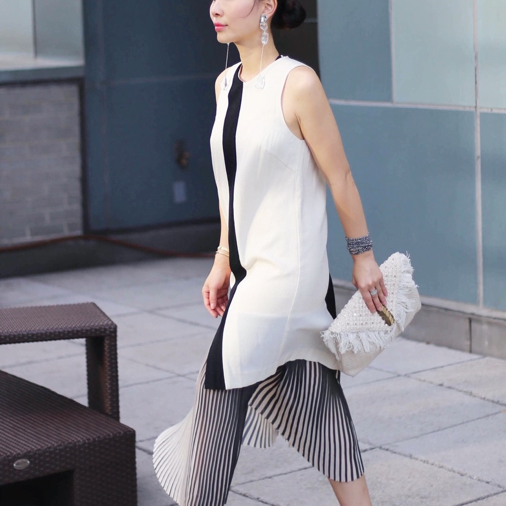 ASOS white dropped waist pleated dress 2
